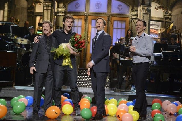 Andy Samberg was joined by Seth Meyers, Bill Hader, and Martin Short for an impressions off.